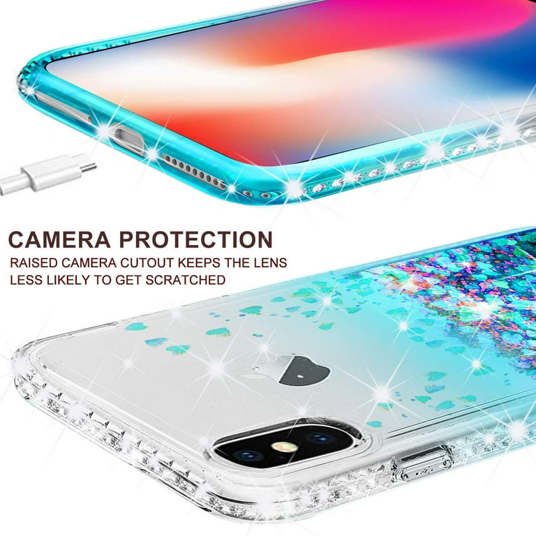 iPhone 11 Pro Max Cases, with [Tempered Glass Screen Protector Included]  Liquid Bling Sparkle Floating Glitter Quicksand Sport Diamond Phone Case