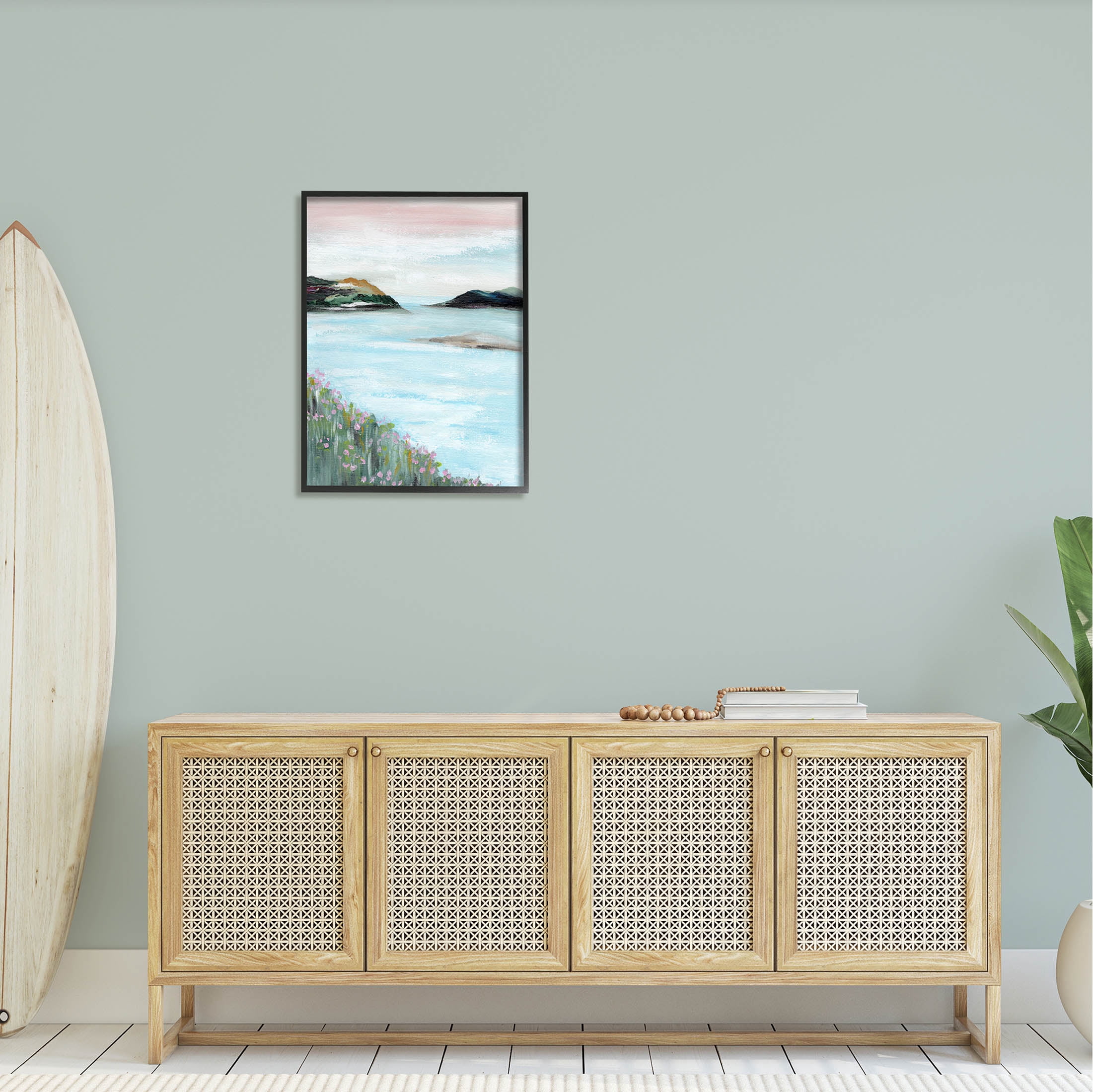 Stupell Industries Rocky Lakeside Meadow Pink Blooms Painting Black Framed Art Print Wall Art, Design by Nikita Jariwala