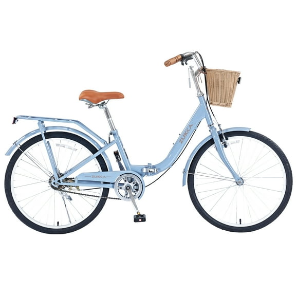 24 Inch Single Speed Folding Lady Bike , Durable Steel Frame,Compact Design for Easy Storage and Commuting