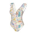 thumbnail image 4 of Yiaed Flower Color Rabbit Print Women's Ruffled One Piece Swimsuit V Neck Swimwear Slimming Monokini for Woman-X-Large, 4 of 8
