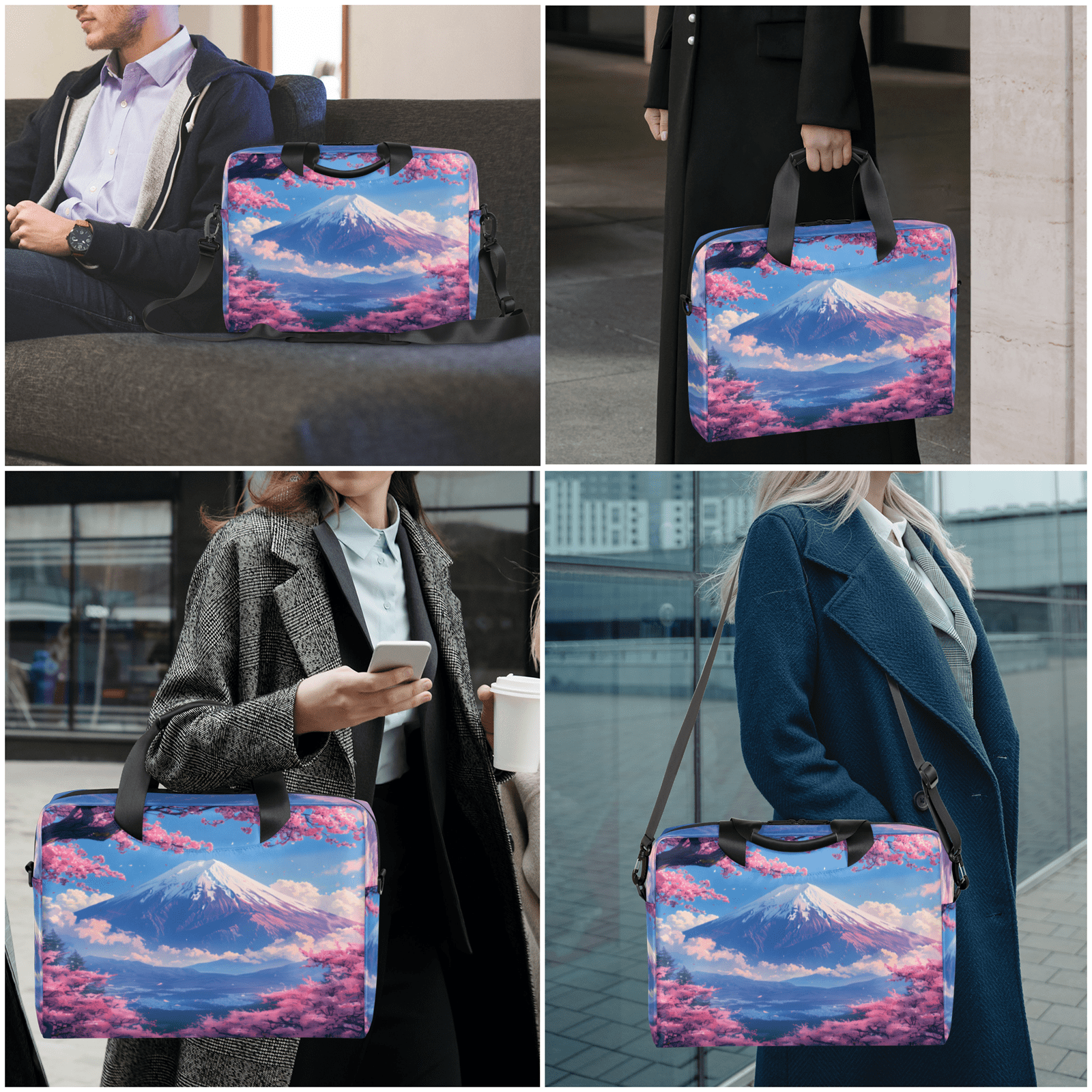 Herdesigns Asian Japanese Laptop Bag for Women Men, Computer Case Briefcase Messenger Bags, 15-15.6 inch Laptop Sleeve Shoulder Bag