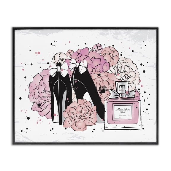 Stupell Industries Contemporary Glam Pink Peonies Bow Heels Black Framed Giclee Art, 14 x 11, by Martina Pavlova