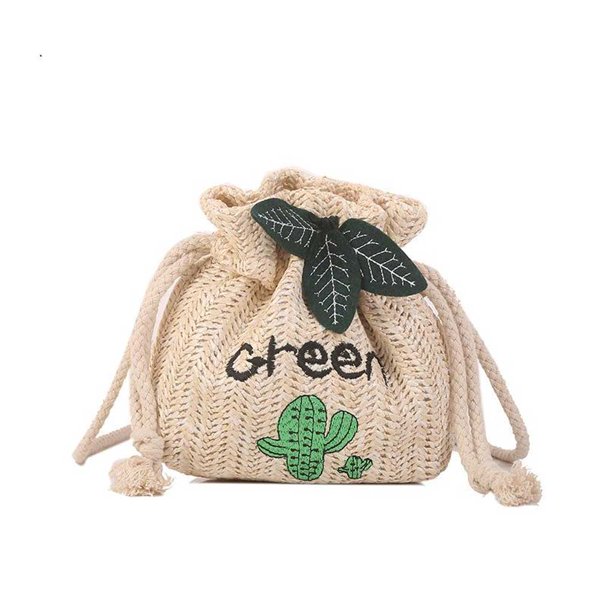 Qarigey Bolso con cordón de paja Adorable caricatura decorativa reemplazo mujer citas fotografía solo bolsos de hombro bolsa Bolsas de mensajero y de hombro Blanco