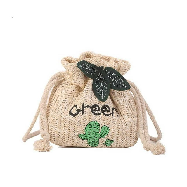 Qarigey Bolso con cordón de paja Adorable caricatura decorativa reemplazo mujer citas fotografía solo bolsos de hombro bolsa Bolsas de mensajero y de hombro Blanco