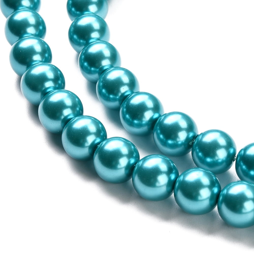 Eco-Friendly Glass Pearl Beads Strands Grade A Round Dyed Cotton Cord Threaded Deep Sky Blue 12mm Hole: 1.2~1.5mm 34pcs/strand 15.7 inch