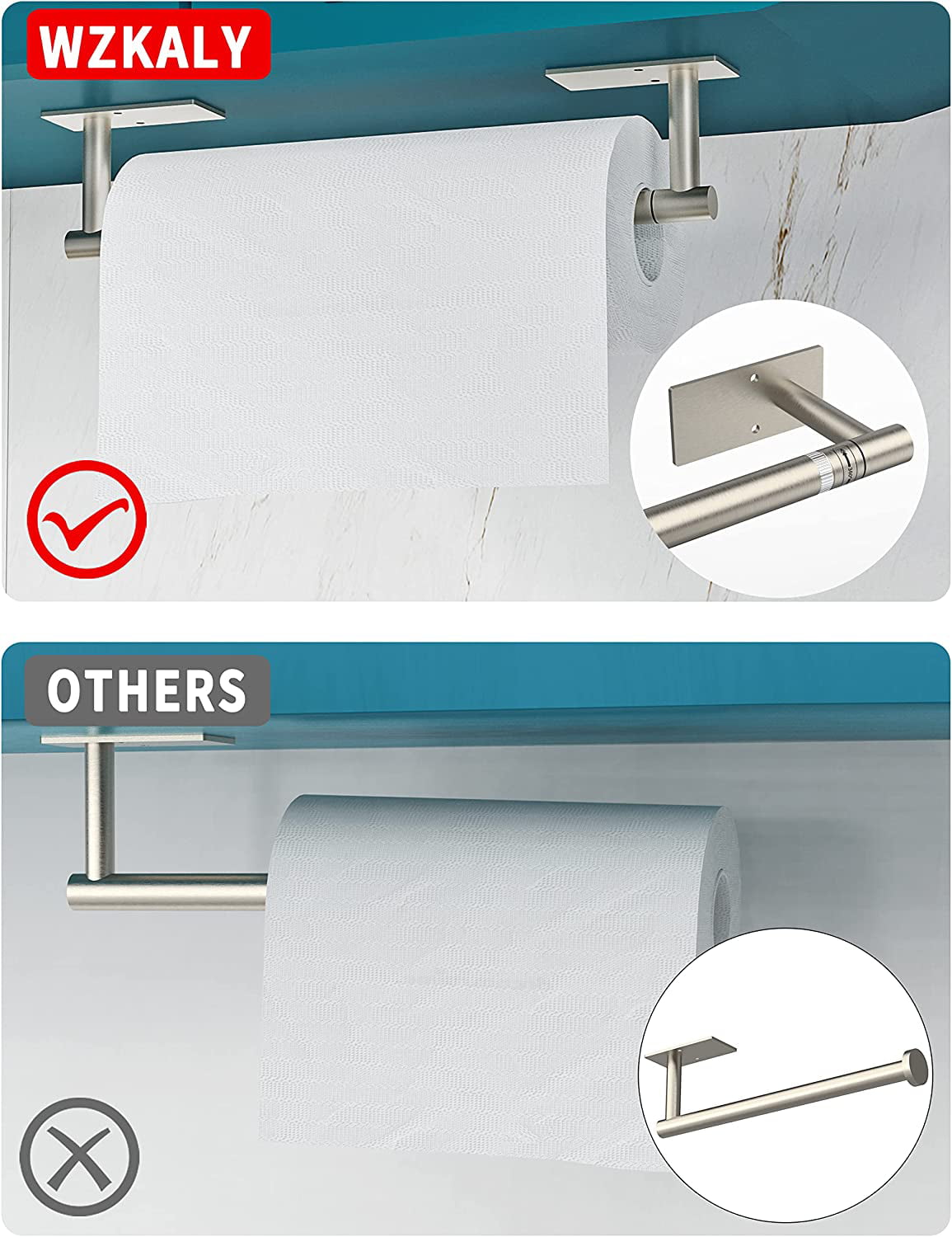VMVN Paper Towel Holder Under Cabinet, Adhesive Wall Mount Paper Towel –  Teskyer US