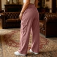 thumbnail image 5 of ZHYou No Boundarie Women's Corduroy Drawstring Wide Leg Pants Textured Loose Fit Casual Cargo Trousers with Multi Pockets,Pink,Size XL, 5 of 8