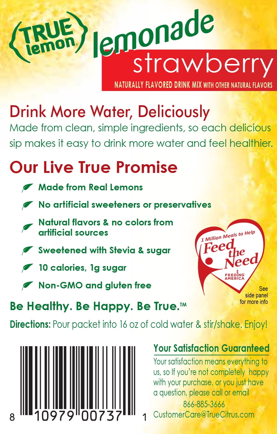 (10 Packets) True Lemon Strawberry Lemonade Stevia Sweetened, On-The-Go, Caffeine Free Powdered Drink Mix, Pack of 2