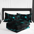thumbnail image 2 of Flymme Black and Teal Comforter Set King Size,3 Piece Modern Neon Geometric Checkered Bedding Abstract Square Plaid Bed Set for Teen Men Gamer Room Decor, 2 of 5