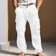 thumbnail image 2 of Abomasnow Men's Cotton and Linen Cargo Pants Elastic High Waist Pants Casual Summer Beach Yoga Travel Lounge Pants with Pockets, 2 of 9