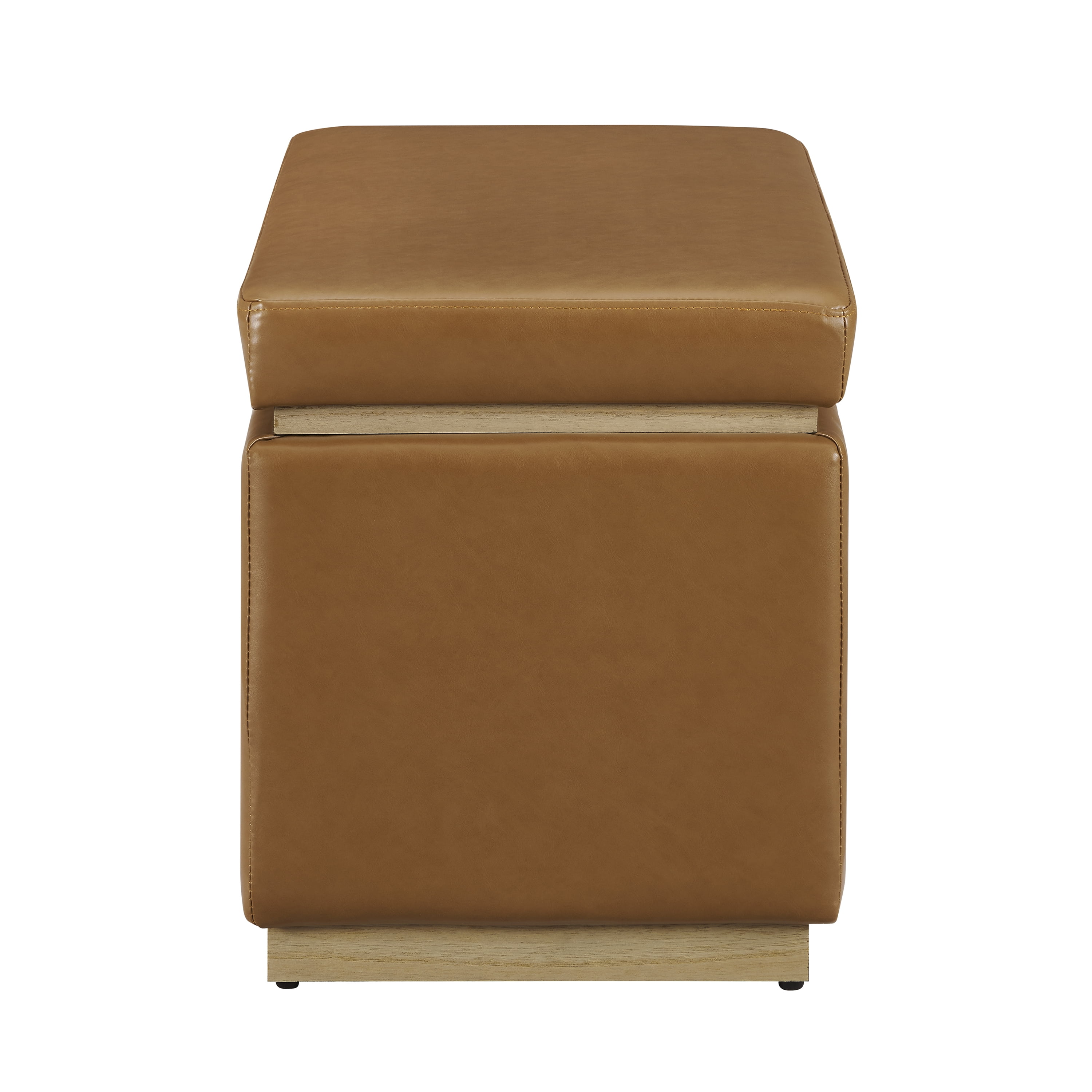 Linon Elta Rectangle Storage Ottoman, Caramel Faux Leather