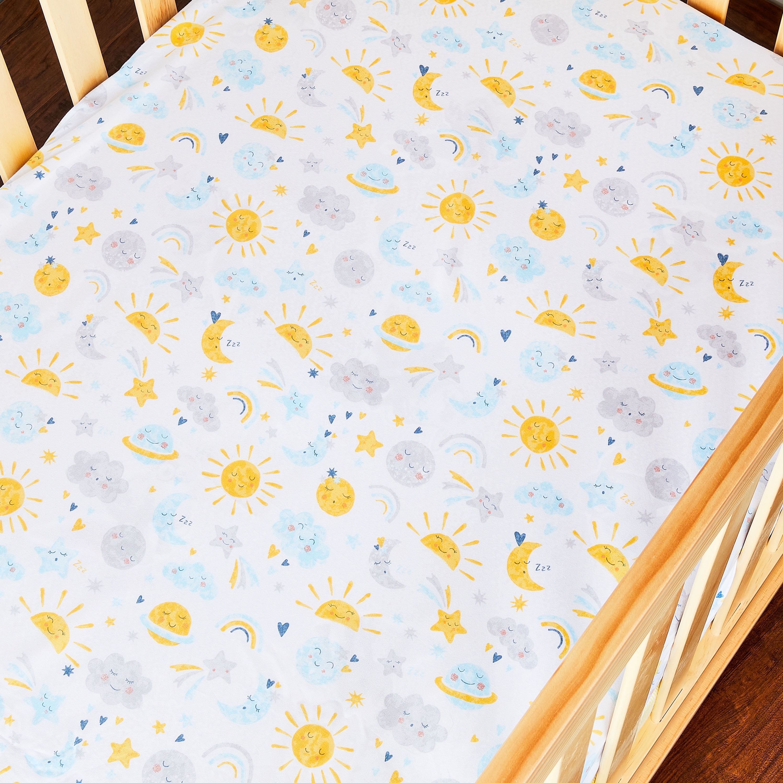 Parent's Choice Cotton Fitted Crib Sheets for Baby Boys and Girls, Moon & Stars, 2 Pack