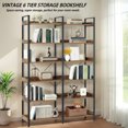thumbnail image 2 of 6-Tier Industrial Bookshelf, 67" Wooden Vintage Storage Rack with Open Shelves, Freestanding Double Wide Metal Frame Bookcase for Storage and Display for Home Office, Bedroom, Rustic Brown, 2 of 7