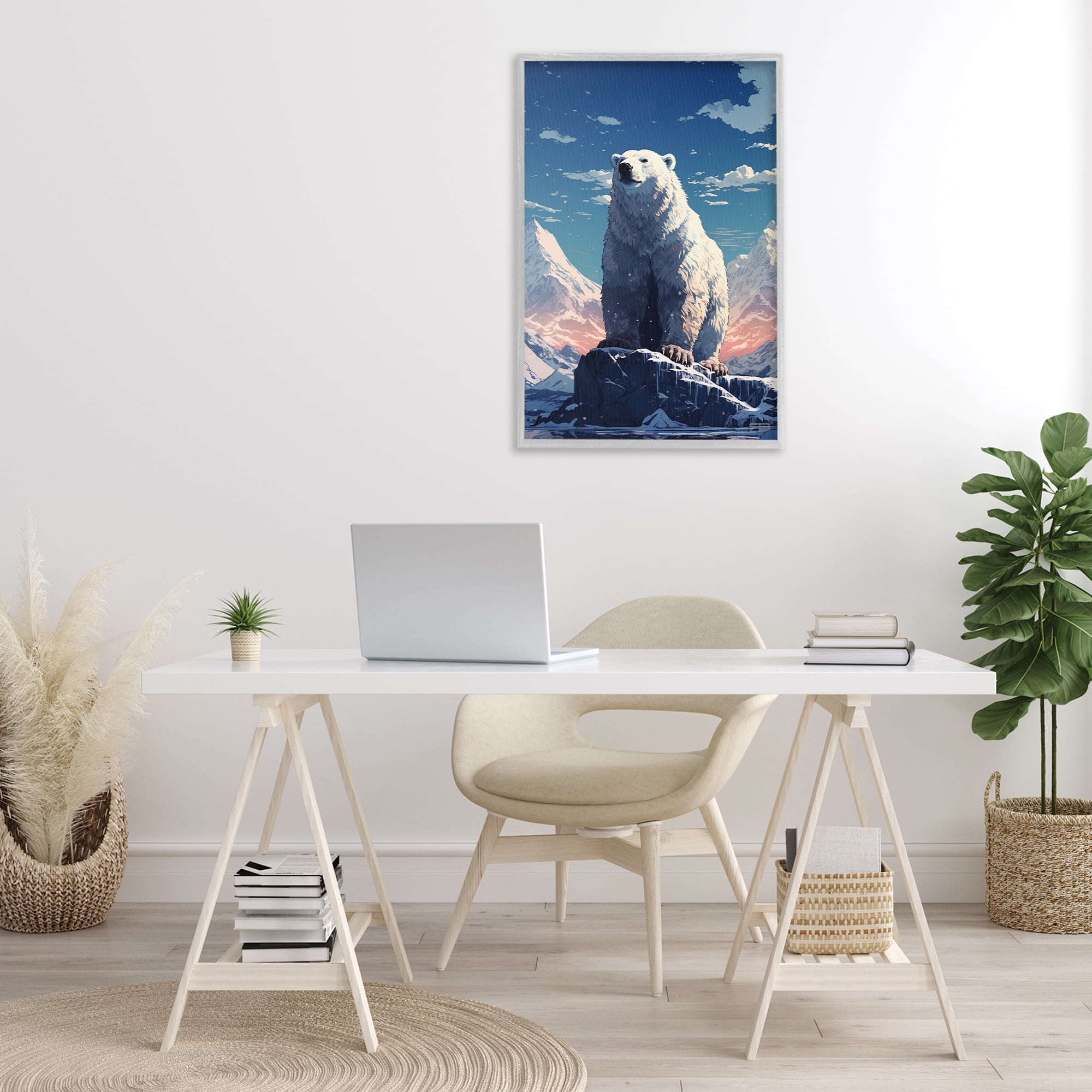 Stupell Industries Snowy Polar Bear Animals & Insects Painting Gray Framed Art Print Wall Art, 20 x 30