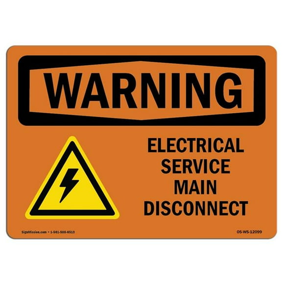 SignMission OS-WS-D-35-L-12099 OSHA Warning Sign - Electrical Service Main Disconnect with Symbol