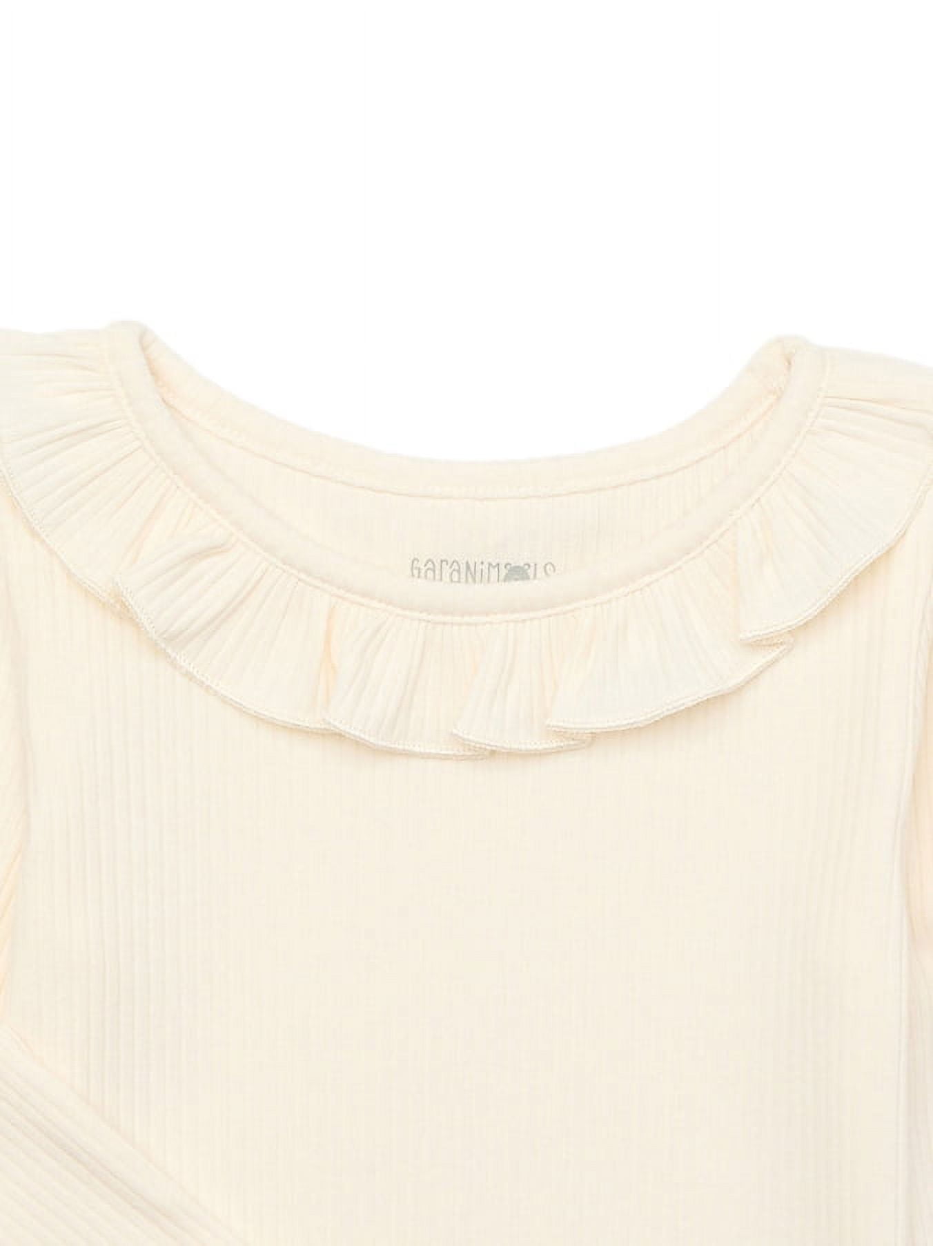 Garanimals Toddler Girls’ Ribbed Ruffle Neck Top with Long Sleeves, Sizes 18M-5T