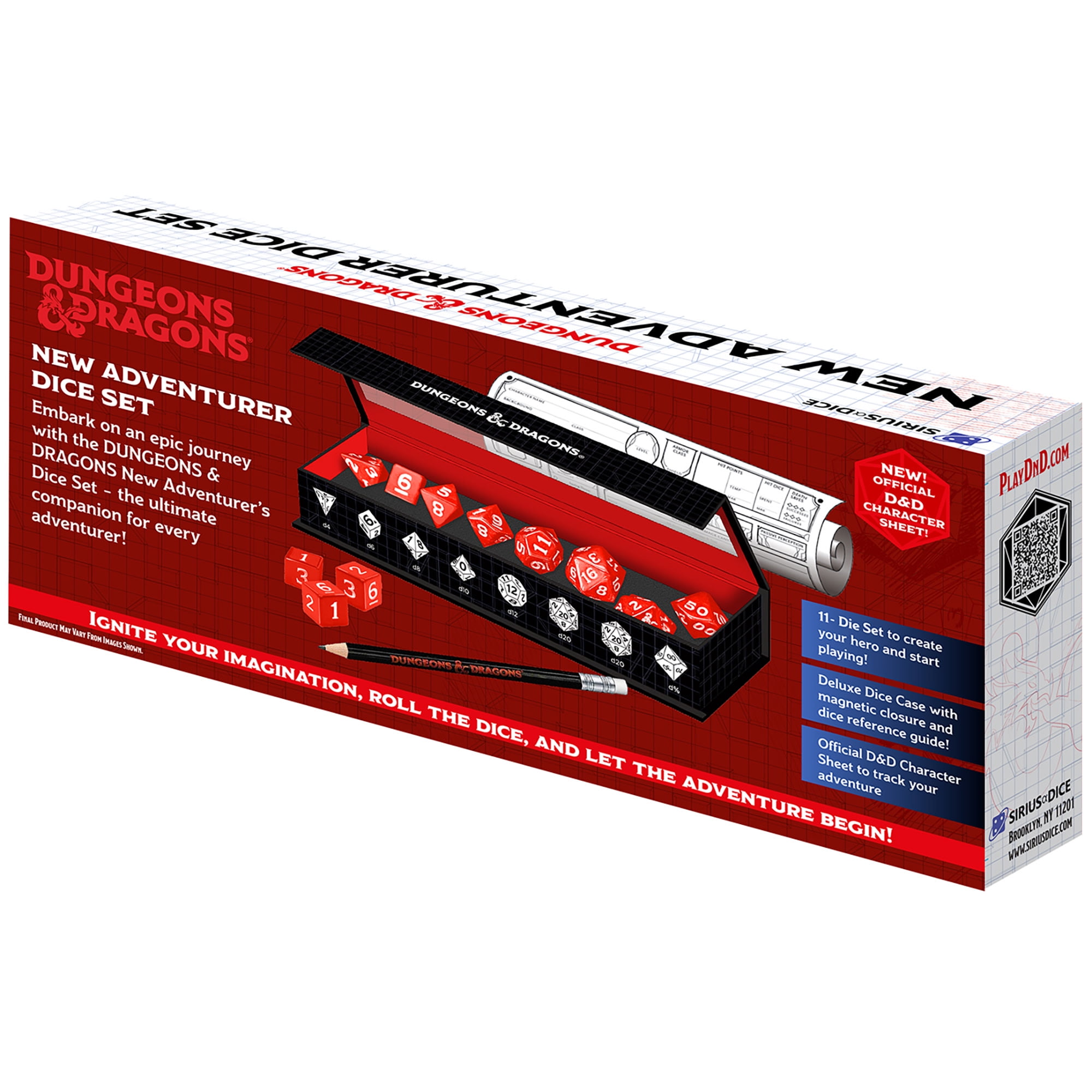 Dungeons & Dragons: D&D New Adventurer Dice Set: Red - 11 Oversized RPG Dice, Magnetic Storage Case, Character Sheet & Pencil, Officially Licensed