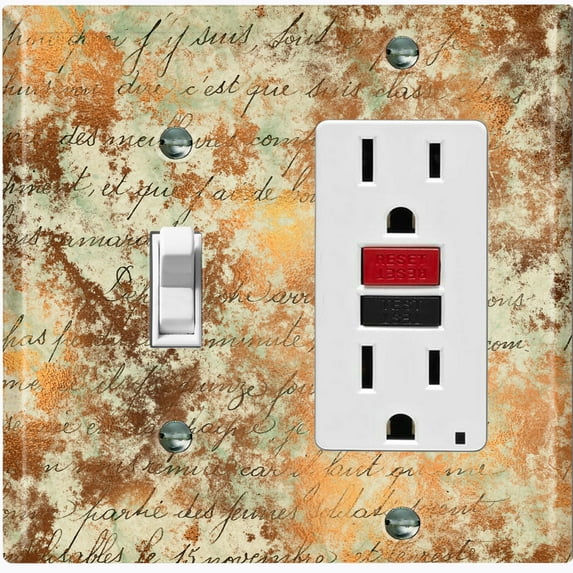 Metal Light Switch Plate Outlet Cover (Letter Autumn Copper Leaves Damask LET017)
