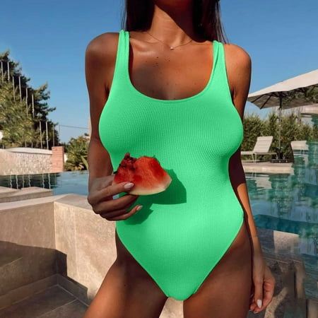 

Finelylove Swimsuit Women Tummy Concealing Sport Bra Style Bikini Green S