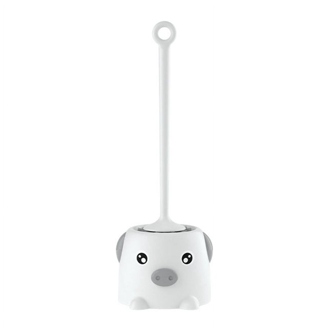 Escobilla de Inodoro Cerdito Lindo de Dibujos Animados Herramientas de Cepillo de Limpieza de BañO de Dibujos Animados Creativos para el Hogar de Pelo Suave con Soporte - Gris