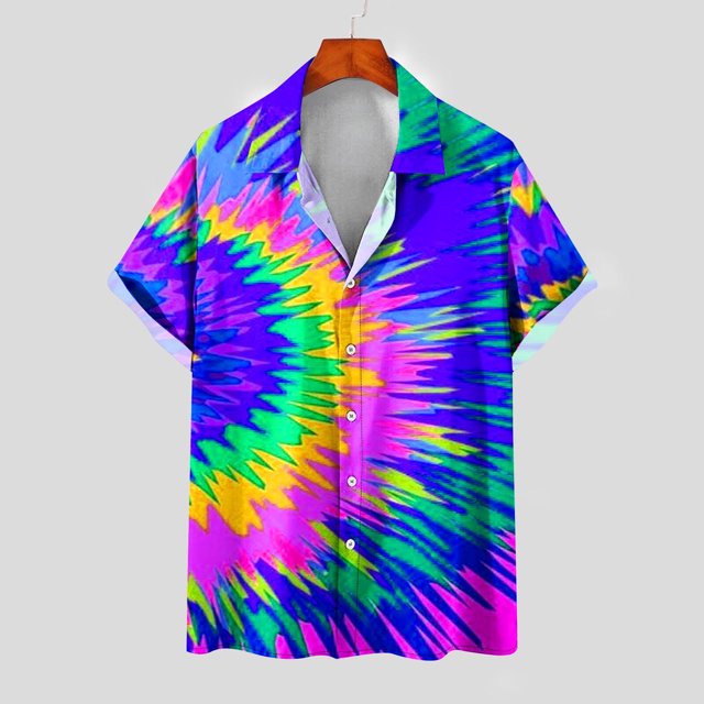 Mefallenssiah Mode Hommes Confortable Impression Manches Courtes Col Chemise Chemisier