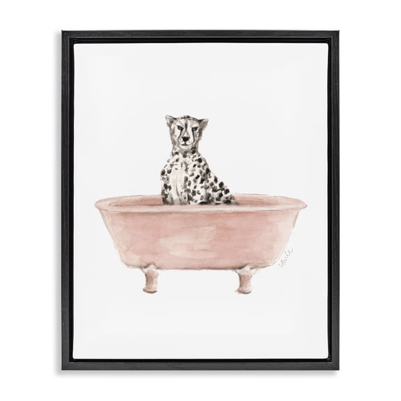 Stupell Industries Eclectic Cheetah in Pink Tub Black Floating Frame Canvas Art, 17 x 21, by Lanie Loreth