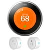 Nest (T3007ES) Learning Thermostat 3rd Gen, Stainless Steel with Deco Gear 2 Pack Wifi Smart Plug