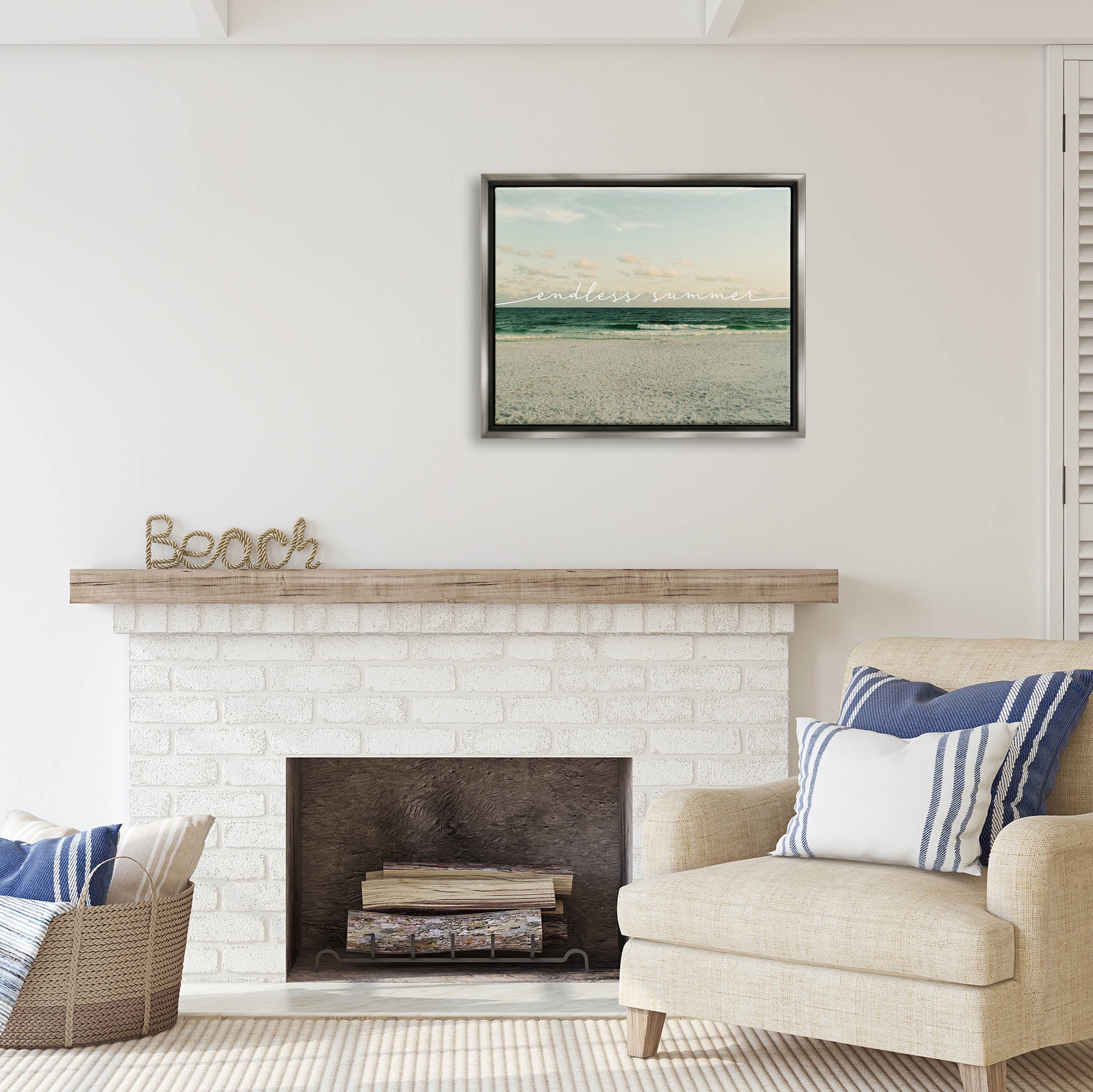 Stupell Industries Endless Summer Beach Waves Shore Coastal Painting Gray Floater Framed Art Print Wall Art