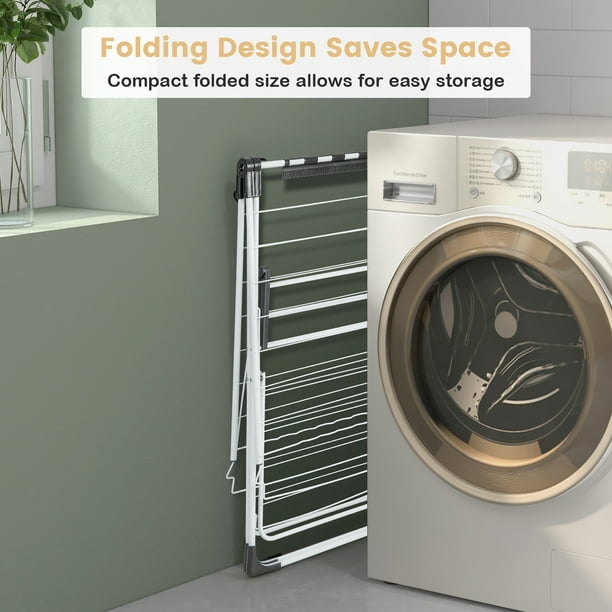 Gymax Folding Clothes Drying Rack 2 Tier Metal Laundry Drying Rack Laundry Drying Rack
