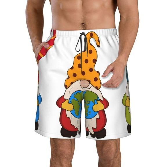 Vsdgher Gnomes Are Holding School Supplies Men's Beach Shorts, Surfing shorts, Swim trunks, Quick Dry Swim Trunks for Surfing Beach Fun -Small