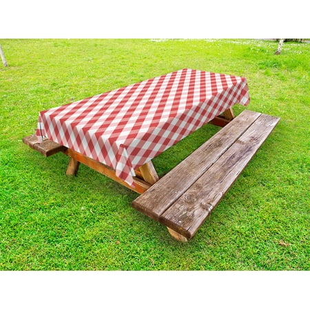 

Checkered Outdoor Tablecloth Crosswise Stripes with Little Red Squares Retro Abstract Pattern Decorative Washable Fabric Picnic Tablecloth 58 X 104 Inches Pale Pink Dark Coral White by Ambesonne
