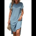 thumbnail image 2 of Vestido Midi de Verano para Mujer, Color Liso, con Abertura, Azul , Talla XL, 2 of 9