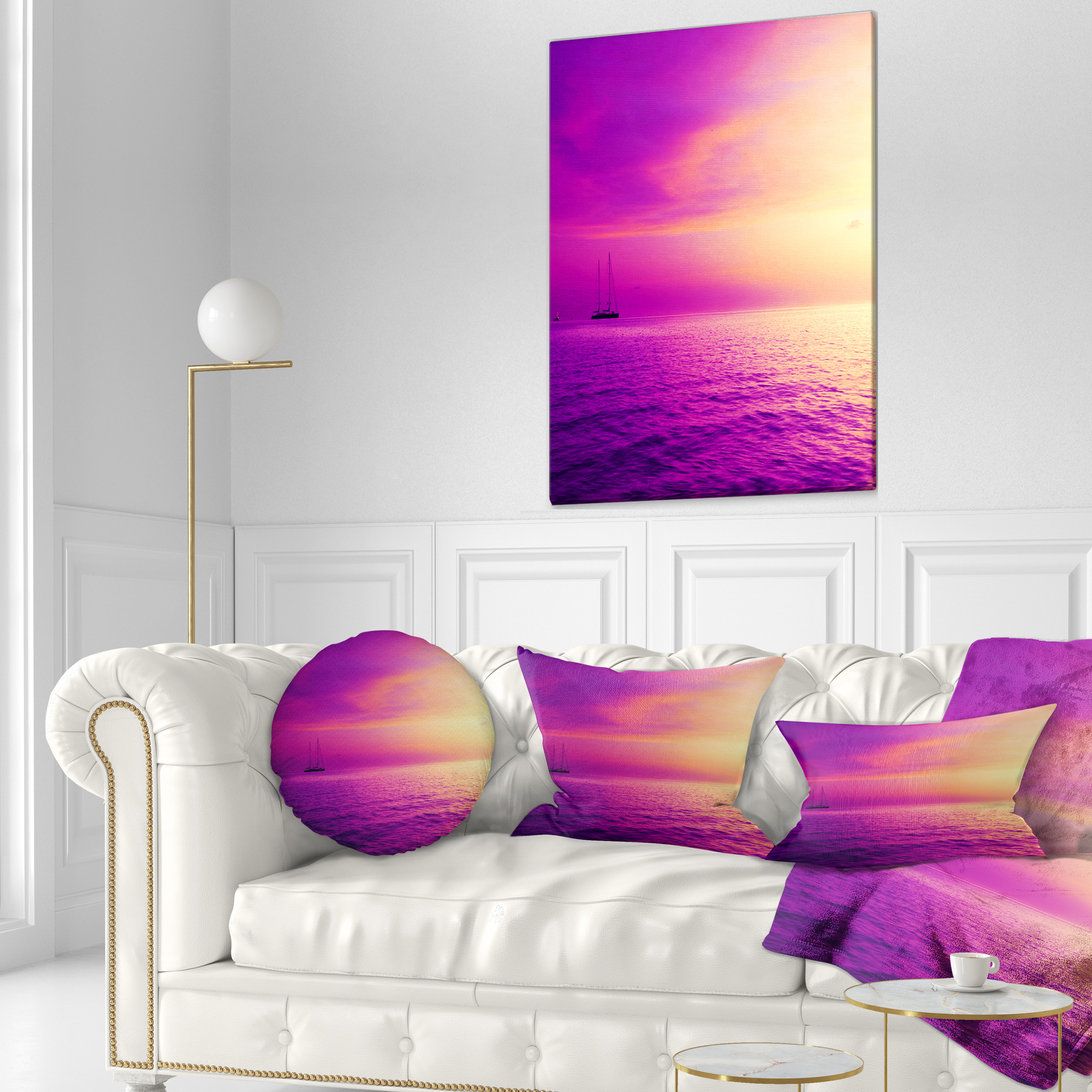 Designart Purple Sea in Maldives At Sunset - Seashore Throw Pillow - 12x20