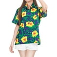 thumbnail image 6 of LA LEELA Women's Button Down Blouses Casual Summer Beach Party Blouse Shirt Floral Short Sleeve Tropical Vacation Dress Hawaiian Shirts for Women L Allover Flower, Blue, 6 of 6