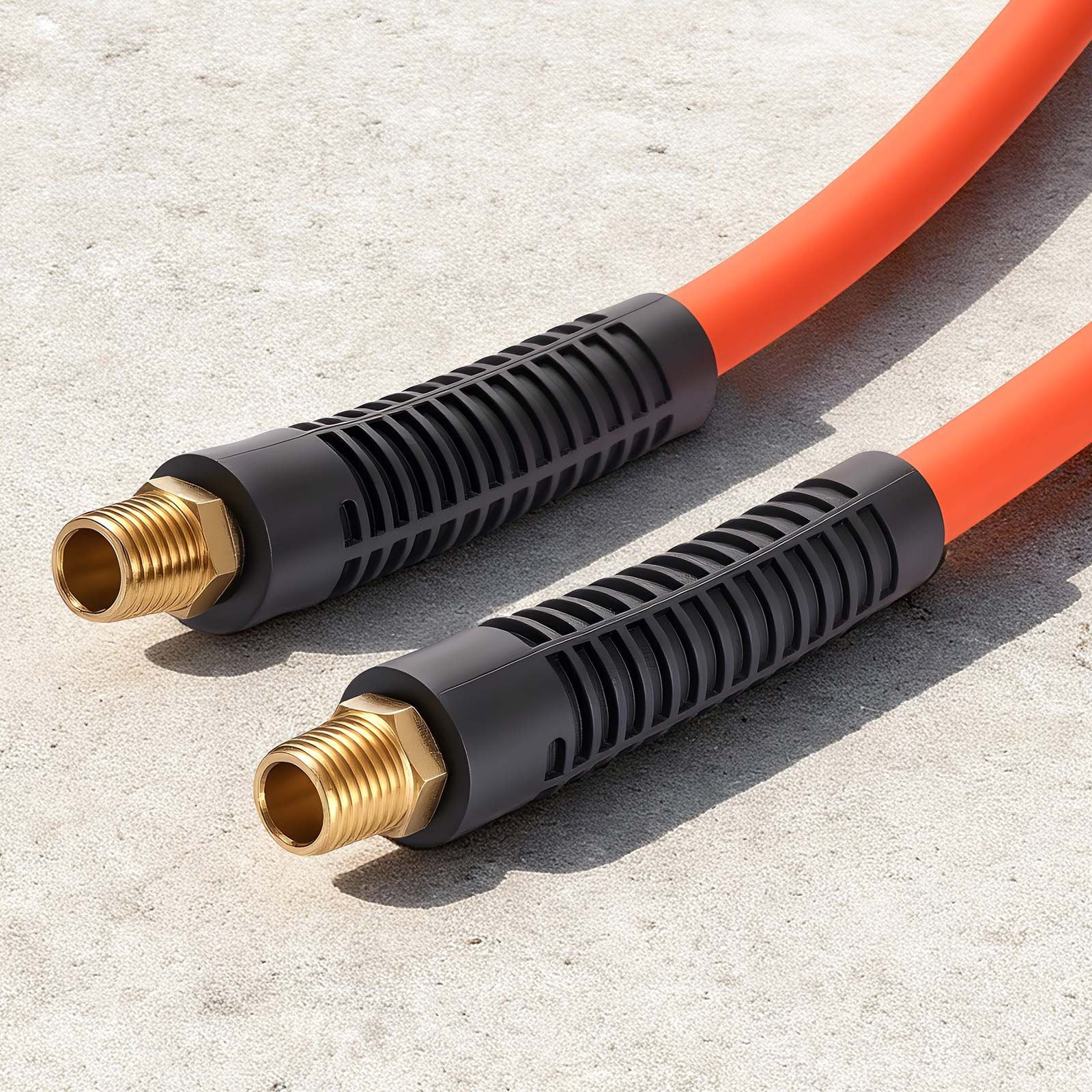 Air Hose, 3/8'' x 25ft Hybrid Air Hose, Lightweight, Kink Resistant, Pneumatic Hoses with 1/4 inch Solid Brass Male Fitting, Three-Layer Hybrid Material, 300 PSI, All-Weather Flexibility, Orange