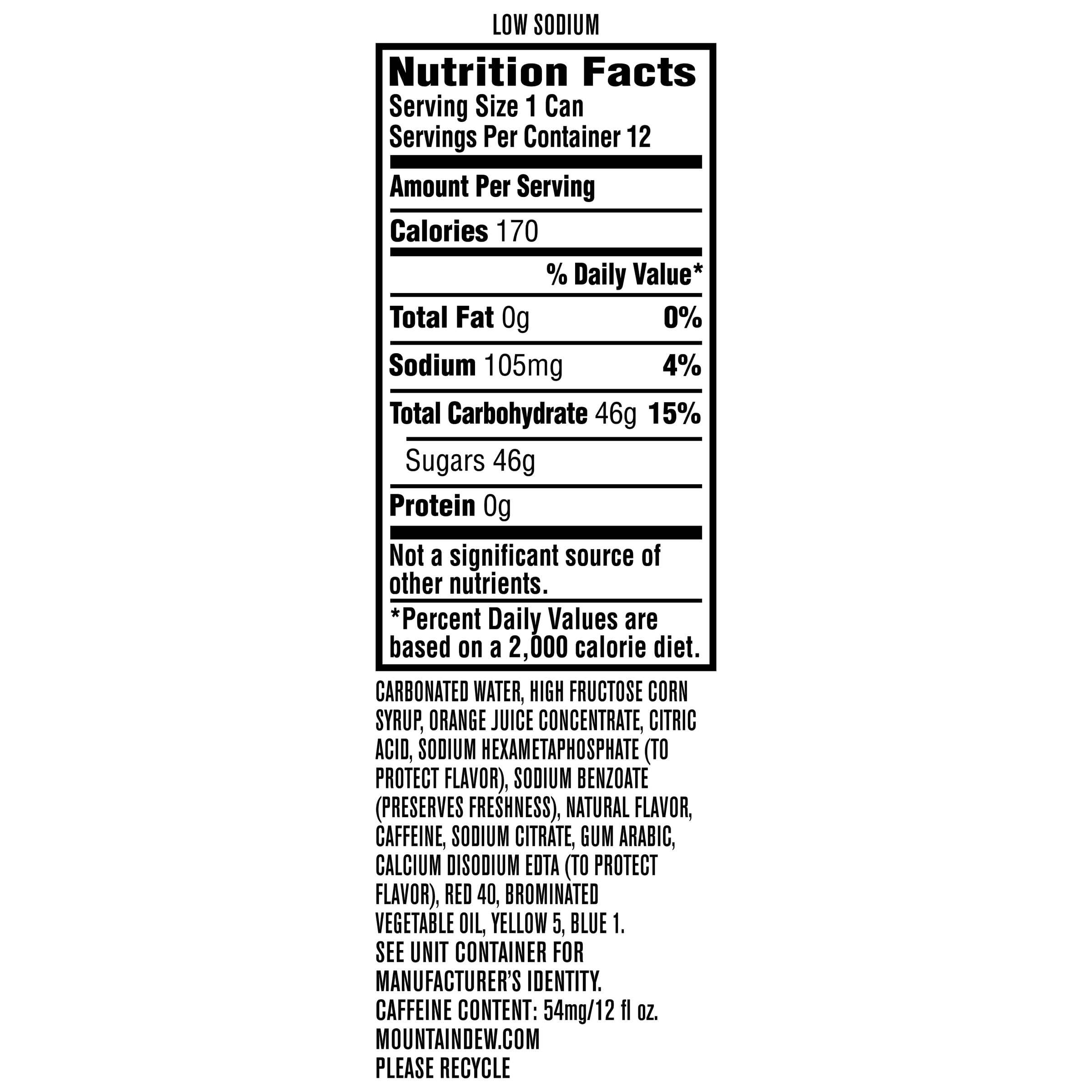 Mountain Dew Zero Nutrition Facts Ezvery