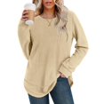 thumbnail image 6 of VISALY Women's Oversized Waffle Blouses Long Sleeve Crew Neck Pullover Tops Fashion Tunic Sweatshirts Loose Fit Dressy Casual Waffle Shirts Trendy Fall Outfit Basic Tee Shirts Beige L, 6 of 7