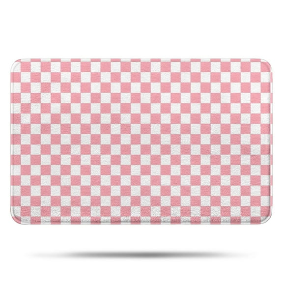 Pink and White Checkerboard Pattern Bathroom Rugs Mat,Non Slip Microfiber Bathroom Rug,Rubber Backing,Soft Bathroom Mats for Bathroom Floor,Tub and Shower,17x27in(43x68cm)