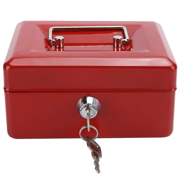Cash Box, Safe Box Wth Key Security Lock Box Lock Case, For Home Office Red