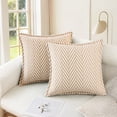thumbnail image 2 of REGALWOVEN Pack of 2 Chenille Soft Decorative Throw Pillow Covers Striped Modern Neutral Pillowcases for Sofa Bedroom Couch Car White Khaki 18" x 18", 2 of 7