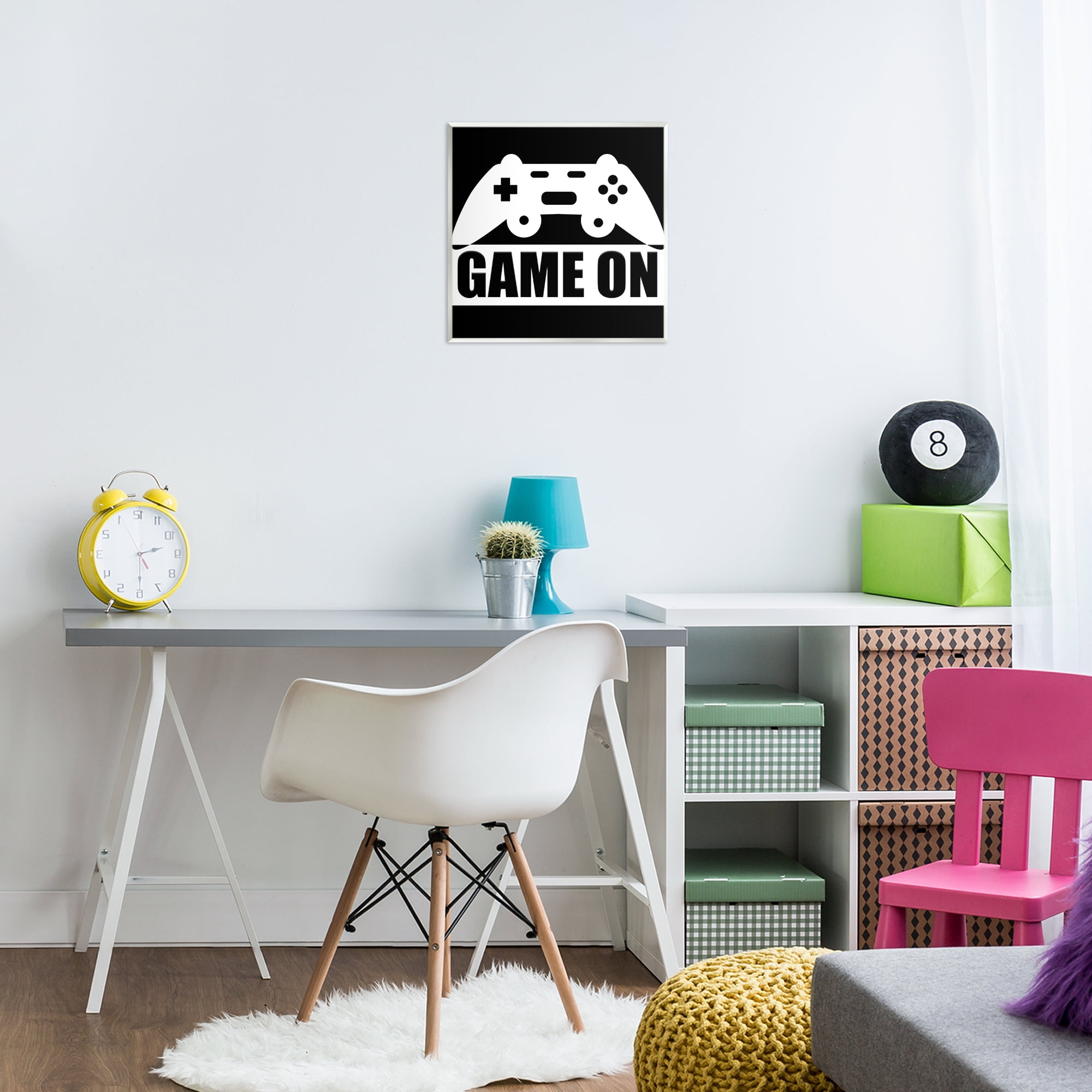 Game On Retro Black & White Wall Plaque Art, design by Kim Allen