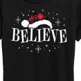 thumbnail image 3 of Instant Message - Believe Plaid Santa Hat Christmas - Women's Short Sleeve Graphic T-Shirt, 3 of 6