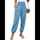 thumbnail image 2 of Pantalones de Trabajo Bohemios de Verano para Mujer, Informales, Plisados, Elásticos, de Cintura Alta, Anchos y con Bolsillos. Azul L, 2 of 9