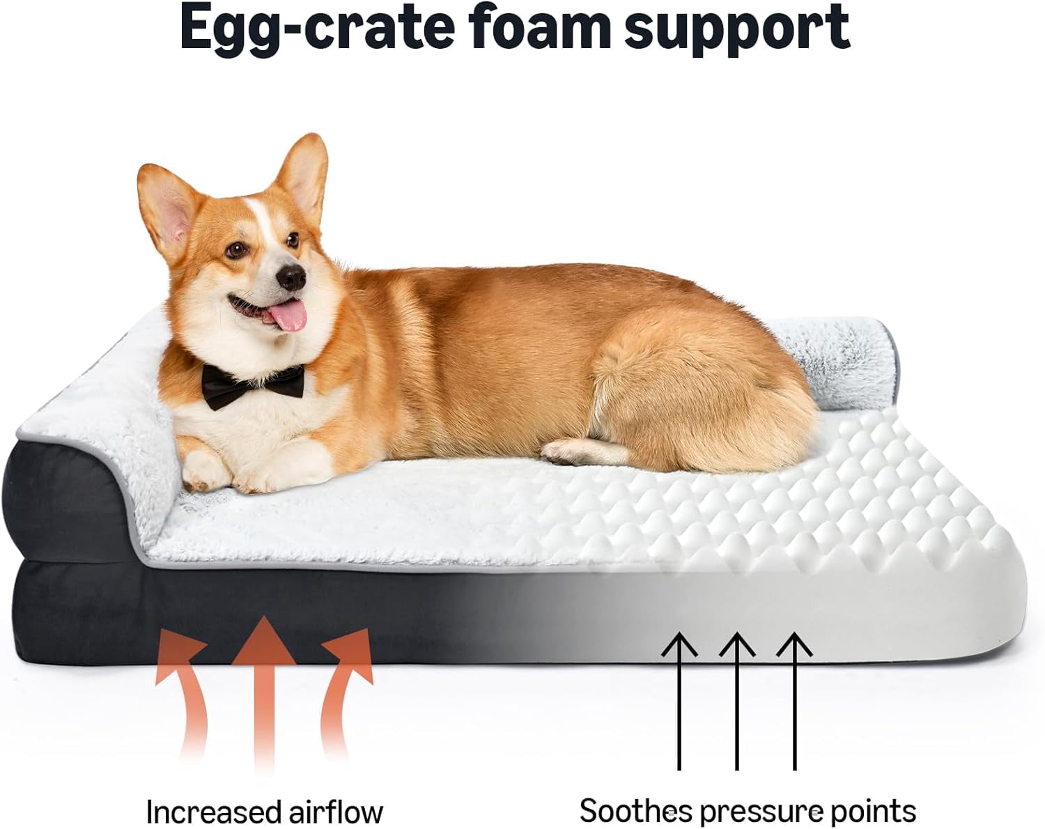 Washable L-shaped large dog bed, non-slip pet sofa bed, indoor dog bed, cage bed, 42x30x8 inches, gray, large size