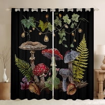 Manfei Wild Mushroom Black Out Curtains, Botanical Plant Curtains Pack of 2 (42x63 Each), Vintage Embroidery Style Bedroom Curtains, Luxury Bedroom Decor