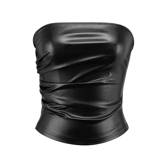 Corset Tops for Women Crop Tops for Women Trendy Women Leather Tube Top Sexy Ruched Strapless Tops Club Party Rave Top Going Out Corset Top