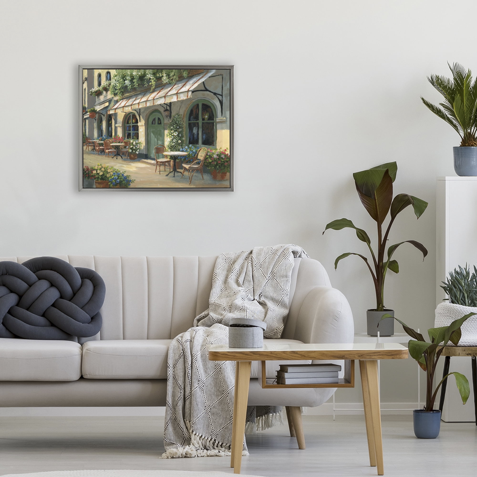 Stupell Industries Cozy Cafe Sunlit Patio Gray Framed Floater Canvas Wall Art, design by Nan