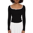 thumbnail image 1 of Gupgi Women Long Sleeve Crop Top Lace Trim Top Spring Slim Fit Basic Tops, 1 of 5