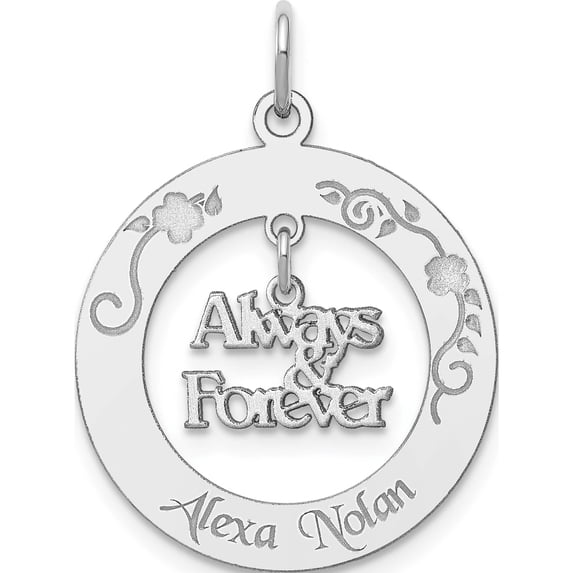 Sterling Silver Rhodium-Plated Personalizable Always & Forever Charm (23 X 21) Made In United States qc7182
