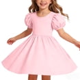 thumbnail image 7 of CYRBOKO Girls Dresses with Puff Sleeve, Stretchy Summer Casual A-line Midi Dresses for Kids Pink Size 5-6 T, 7 of 7